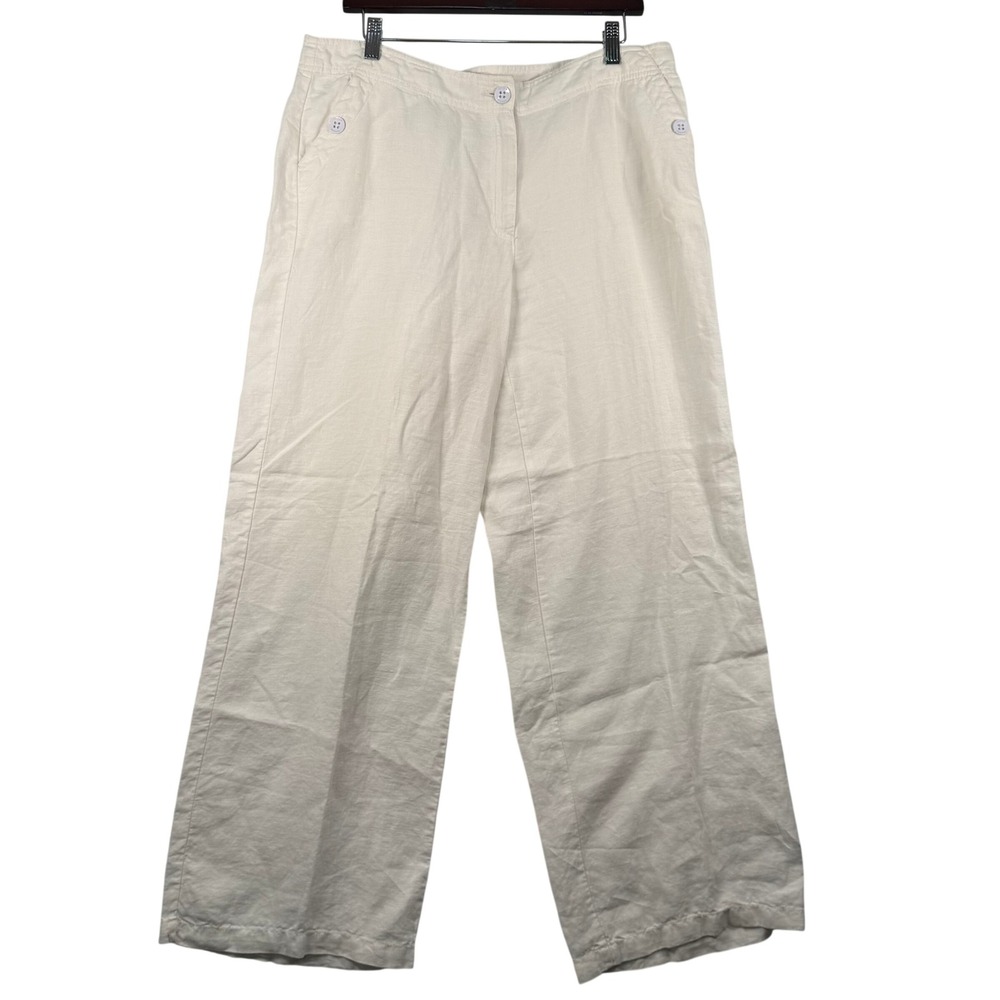 Chicos 1.5 M 10 Wide Leg Pants Cream 100% Linen Coastal Grandma Summer Beachy